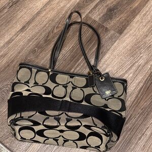 Coach Black and Tan Signature Shoulder Bag